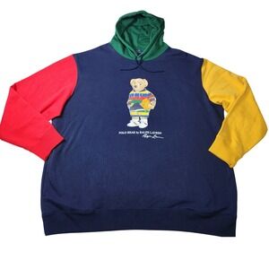 Polo Ralph Lauren Hoodie Navy Multi Color Block Polo Bear Basketball Men's 4XLT
